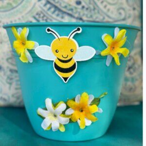 BEE HAPPY TURQUOISE BLUE FLOWER POT